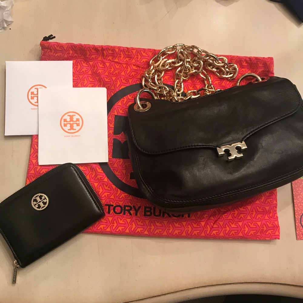 Tory Burch black leather bag and wallet